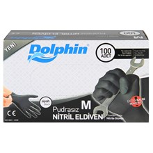 Dolphin Nitril Eldiven Pudrasız Siyah Medium Extra Kalın(Dolphin Mua Pudrasız M) - 1