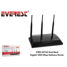 Everest Ewr-527A2 Dual Band Gigabit 1200 Mbps Repeater+Access Point+Bridge Client Kablosuz Router(Oem Adsl Everest Ewr-527) - 1