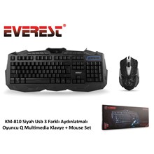 Everest Km-810 Siyah Q Usb Kablolu Multimedya Gaming Klavye Mouse Set 3 Farklı  Aydınlatmalı(Kl Everest Km-810) - 1