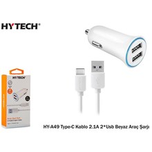 Hytech Hy-A49 Type-C Kablo 2.1A 2-Usb Beyaz Araç (Tel K Ş Hytech Hy-A49) - 1