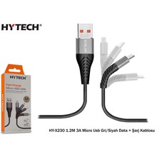 Hytech Hy-X230 1.2M 3A Micro Usb Gri-Siyah(Tel Kş Hy-X230 Gri-Siyah) - 1