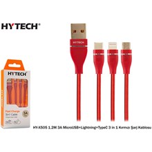 Hytech Hy-X505 1.2M 3A Microusb+Lightning+Typec 3 (Tel Kş Hy-X505 Kırmızı) - 1