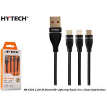 Hytech Hy-X505 1.2M 3A Microusb+Lightning+Typec 3 (Tel Kş Hy-X505 Siyah) - 1