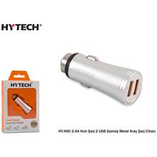 Hytech Hy-X60 3.4A Hızlı Şarj 2 Usb Gümüş Metal Ar(Tel Kş Hy-X60 Gümüş Meta) - 1