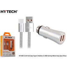 Hytech Hy-X66 3.4A Hızlı Şarj Type-C Kablolu 2 Usb(Tel Kş Hy-X66 Gümüş) - 1