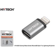 Hytech Hy-Xo25 Gümüş Metal Gövde Microusb 5Pin F To Lightning M Çevirici(Kablo Ç Hytech Hy-Xo25) - 1