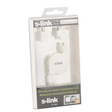 S-Link Ip-560 İphone-İpod-İpad Data Şarj + Mikro 5 Pin Makaralı Şarj Kablosu(Tel Kş S-Link Ip-560) - 1