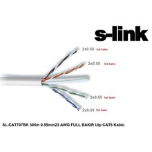 S-Link Sl-Cat707Bk 305Mt Utp 0.55Mm 23Awg Full Bakır Cat6 Kablo(Kablo Cat6 Sl-Cat707Bk) - 1