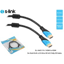 S-Link Sl-H4K10 19+1 Hdmı To Hdmı 10M Gold 1080P 1.4 Ver. 3D Kablo(Kablo Hdmı Sl-H4K10 19+1) - 1