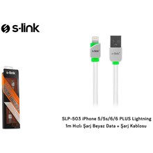 S-Link Slp-503 İphone 5-5S-6-6 Plus Lightning 1M Hızlı Şarj Beyaz Data + Şarj Kablosu(Tel K Ş S-Link Slp-503) - 1
