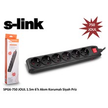 S-Link Spg6-750 Joul 1.5M 6Lı Akım Korumalı Siyah Priz(Kablo P S-Link Spg6-750) - 1