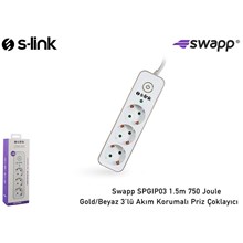 S-Link Swapp Spgıp03 1.5M 750 Joule Gold Beyaz 3Lü Akım Korumalı Priz Çoklayıcı(Kablo P S-Link Spgıp03) - 1