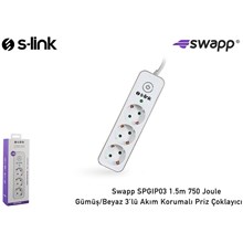 S-Link Swapp Spgıp03 1.5M 750 Joule Gümüş-Beyaz 3Lü Akım Kor. Priz Çoklayıcı(Kablo P S-Link Spgıp03 G) - 1