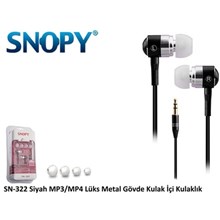 Snopy Sn-322 Kulak İçi Kulaklık Siyah Metal Gövde Kulaklık(005.Snopy Sn-322 Siyah) - 1