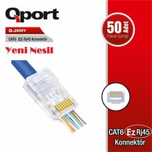 Qport Q-J600Y Cat6/Cat5 (50Lik) Ez-Rj45 Yeni Nesil Delikli Konnektör