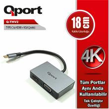 Qport Type-C To Hdmı Vga Çevirici (Q-Thv2)