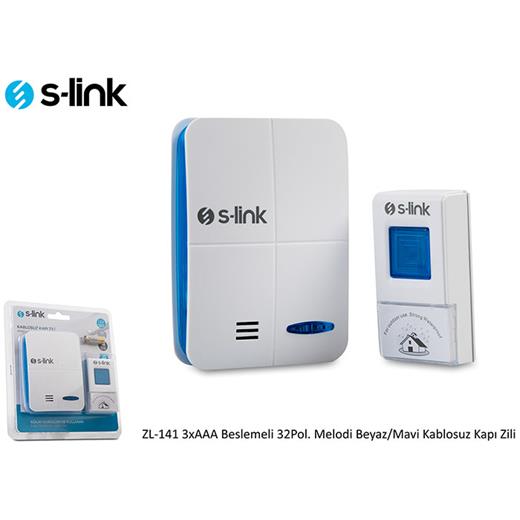 S-Link Zl-141 3Xaa Beslemeli 32Pol. Melodi Beyaz-Mavi Kablosuz Kapı Zili(Hrd S-Link Zl-141)