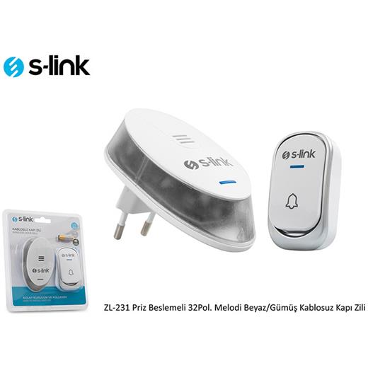 S-Link Zl-231 Priz Beslemeli 32Pol. Melodi Beyazgümüş Kablosuz Kapı Zili (Hrd S-Link Zl-231)