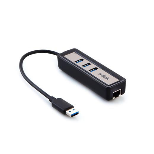 S-Link Sl-U605 Usb 3.0 Hub + Rj45 10-100-1000Mbps Gigabit Ethernet Çevirici(Kablo Ç S-Link Sl-U605)