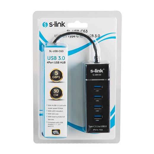 S-Link Sl-Usb-C63 Usb 3.1 Type-C To 4 Port Çevirici(Kablo Ç Sl-Usb-C63)
