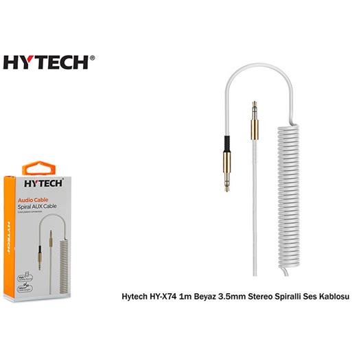 Hytech Hy-X74 1M Beyaz 3.5Mm Stereo Spiralli Ses Kablosu(Kablo Str Hy-X74 Beyaz)