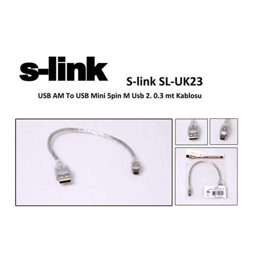 S-Link Sl-Uk23 Usb Am To Usb Mini 5Pin M Usb 2.0 30 Cm Kablosu (Kablo Usb S-Link Sl-Uk23)