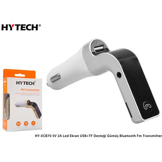 Hytech Hy-Xcb70 5V 2.1A Led Ekran Usb+Tf Desteği Gümüş Bluetooth Fm Transmitter(Mp3 Trans Hy-Xcb70 Gümüş)