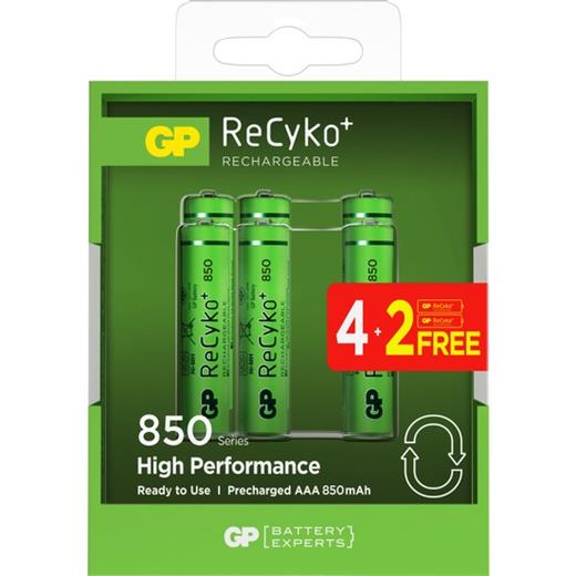 Gp Aaa 850 Mah Şarjlı İnce Kalem Pil  4+2Li Paket Recyko(Pil Gp Gprhch83C081)
