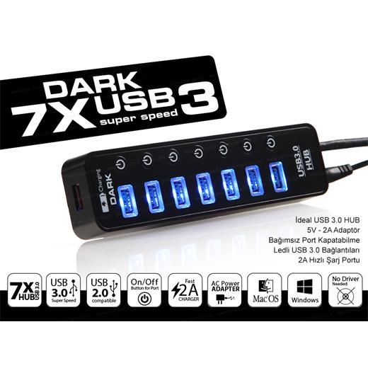 Dark Dk-Ac-Usb371 7+1 Hızlı Şarj Adaptörlü(Usb Hub Dk-Ac-Usb371)
