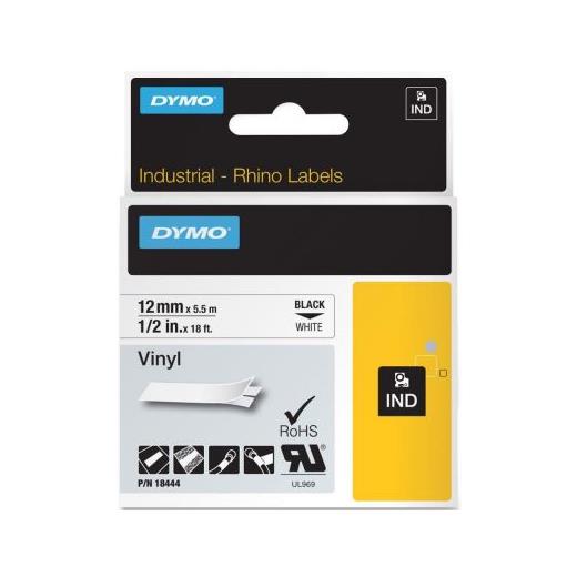 Dymo Rhinopro Renkli Vinil 12Mmx5,5M Beyaz-Siyah(Bar Rıbbon D 18444)