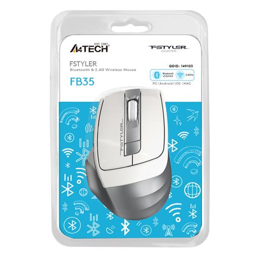 A4 Tech Fb35 Beyaz Bluetooth+2.4G Nano Kablosuz Optik 2000 Dpi Mouse(Mou Tech Fb35 Beyaz)