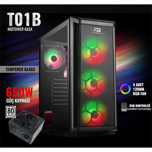 Powerboost Vk-T01B 650W 80+ Rgb Usb 3.0 Atx Mid Tower Kasa(O Atx P.Boost Vk-T01B)