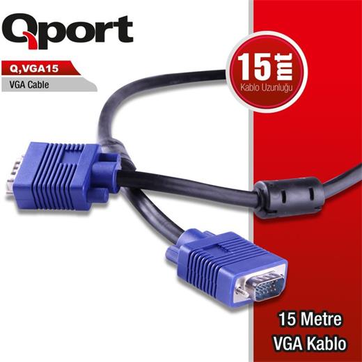 Qport 15 Metre 15Pin Filtreli Vga Monitör Kablosu (Q-Vga15)