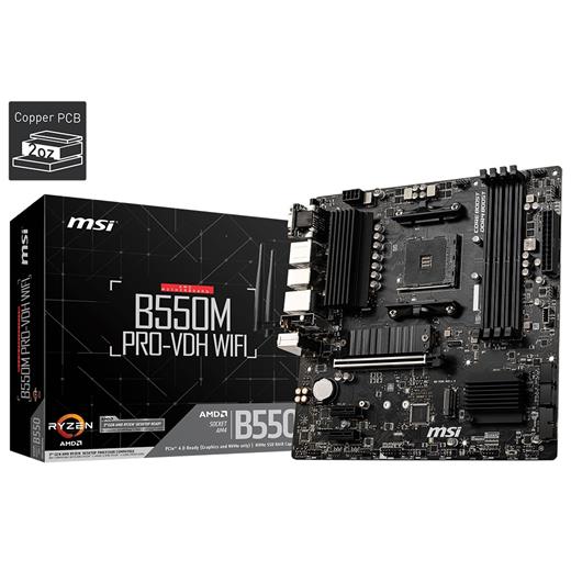 Msı B550M Pro-Vdh Wıfı Am4 Vga+Ses+Glan Ddr4 Hdmı Dp M2 Usb 3.2 Matx