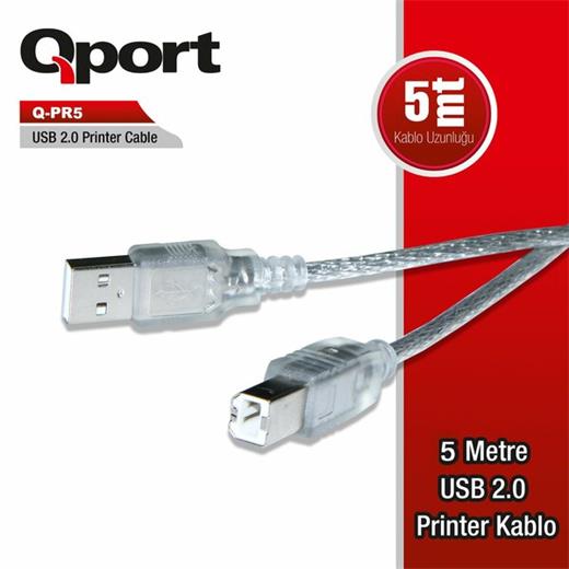 Qport 5 Metre Usb 2.0 Yazıcı Kablosu (Q-Q-Pr5)