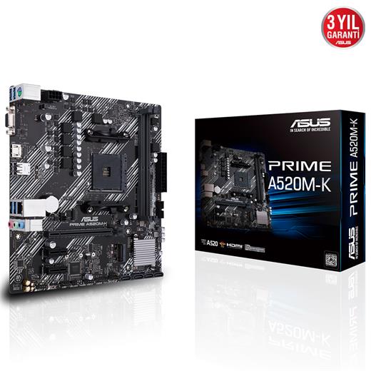 Asus Prıme A520M-K Am4 Ddr4 3200 Hdmı Dvı Dp M2 Usb3.2 Matx