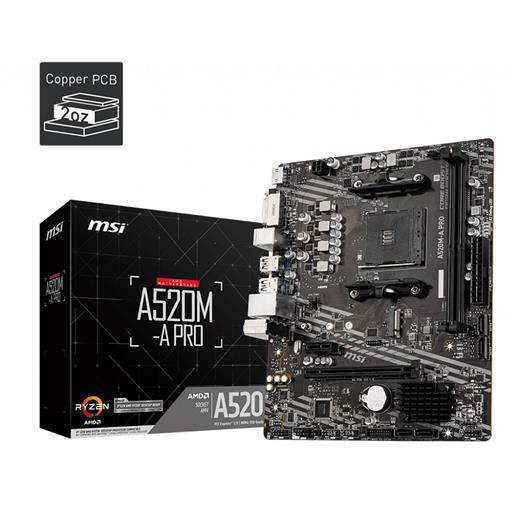 Msı A520M-A Pro Am4 Ddr4 4600(Oc) Dvı Hdmı M2 Usb3.2 Matx