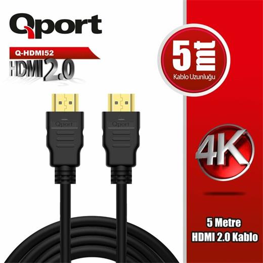Qport 5 Metre 2.0 4K Altın Uçlu Hdmı Kablo (Q-Hdmı52)