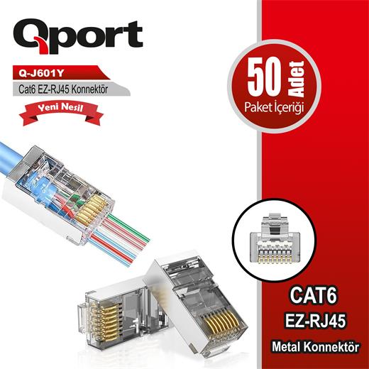 Qport Q-J601Y Cat6 (50Lik) Ez-Rj45 Metal Yeni Nesil Delikli Konnektör