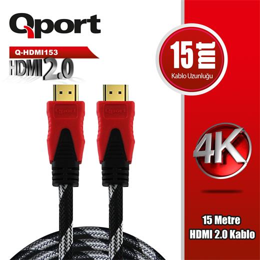 Qport 15 Metre Q-Hdmı153 2.0V 4K 60Hz Altın Uçlu Hdmı Kablo