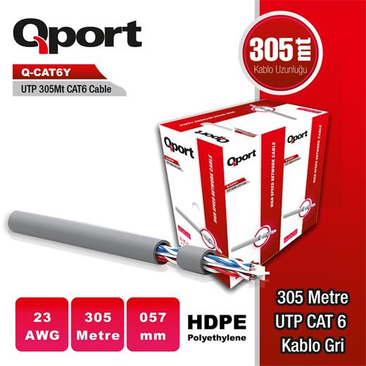 Qport 305 Metre Q-Cat6Y Utp Cat6 23 Awg Pe Gri Ethernet Kablosu