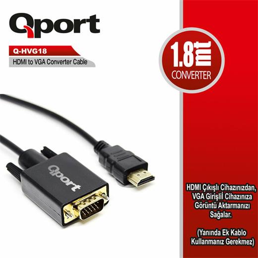 Qport 1.8 Metre Hdmı To Vga Çevirici Kablo (Q-Hvg18)
