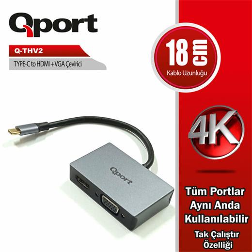 Qport Type-C To Hdmı Vga Çevirici (Q-Thv2)