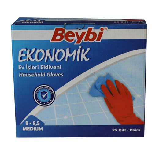 Beybi Ekonomik Lateks Kırmızı Eldiven 8-8,5 Ev Tipi 25Li Kutuda(Beybi Ekonomik 8-8,5)