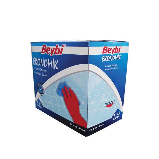 Beybi Ekonomik Lateks Kırmızı Eldiven 25Li Paket (Beybi Ekonomik 9-9.5)