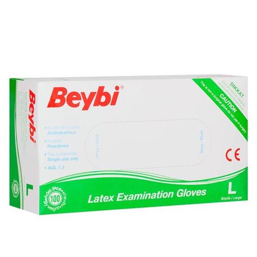 Beybi Lateks Muayene Eldiven Pudrasız Large 100Lü Paket(Beybi Muapudrasız L)