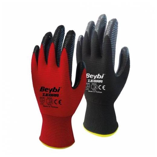 Beybi Nitril Poly Pnzebra 9 Beden Kırmızı Siyah  Eldiven 12Li Paket(Beybi Nitril Poly  K-S)