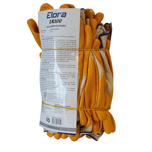 Elora Nitril Pmk Örme Beyaz-Sarı 12Li Paket(Elora Lk100)